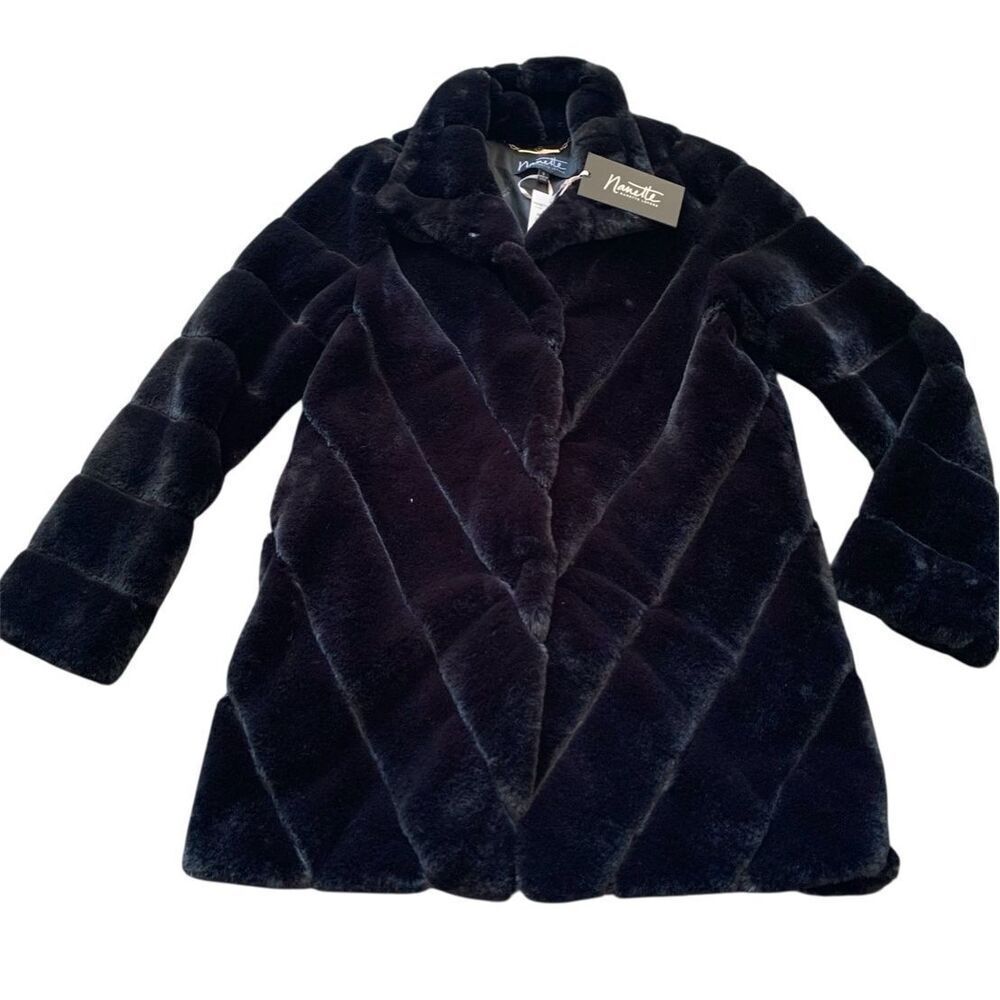 NEW NWT NANETTE LEPORE BLACK Faux Fur Long JACKET COAT sz S $112